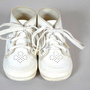 Vintage Infant White High Leather Manmade Crib Shoes Size 2